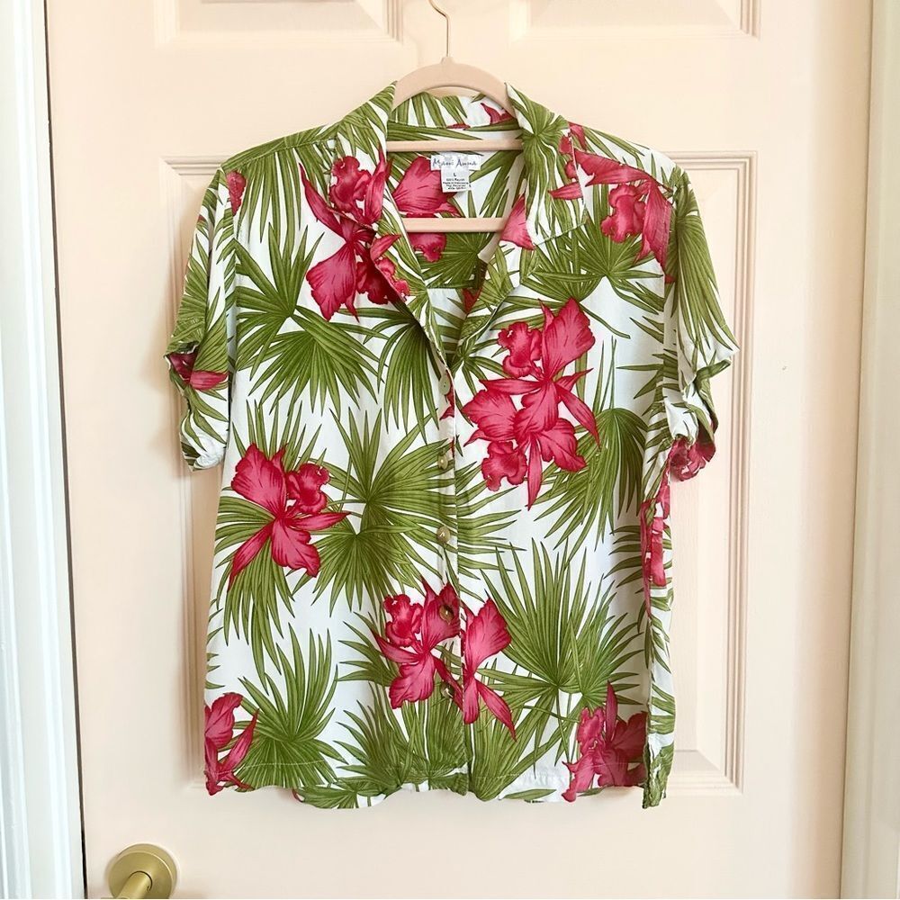 Vintage Green and Pink Floral Women's Top